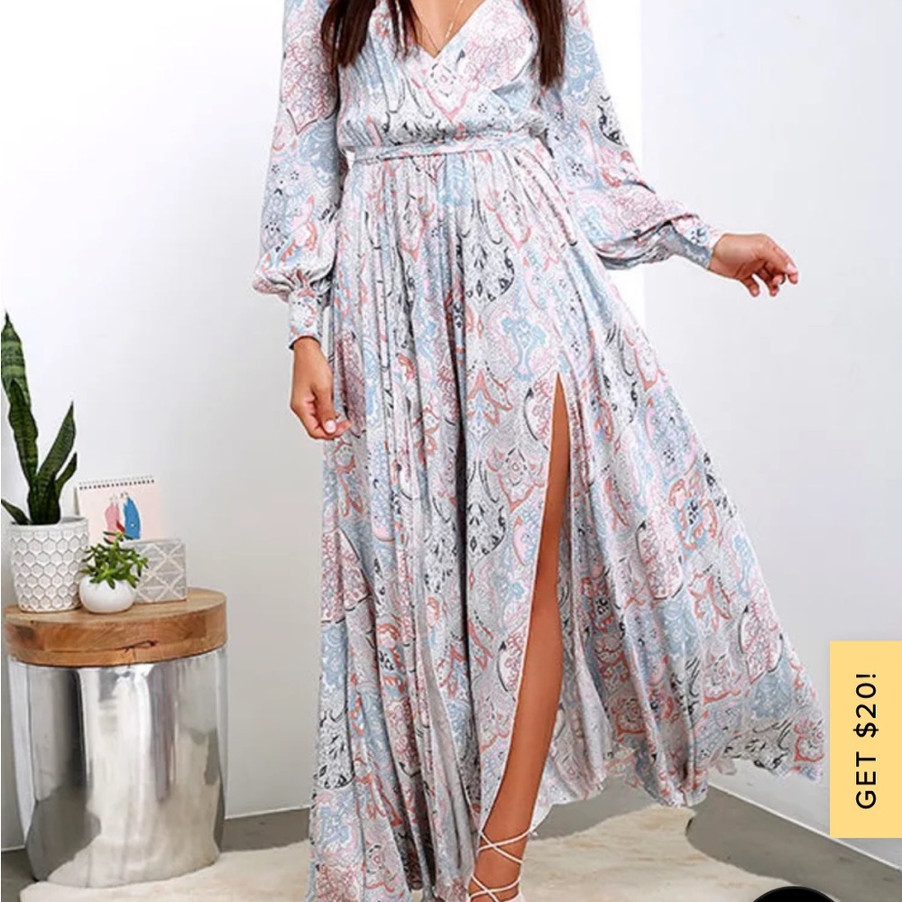 Lulu Dhalia Blue Pink Floral Print Maxi Dress